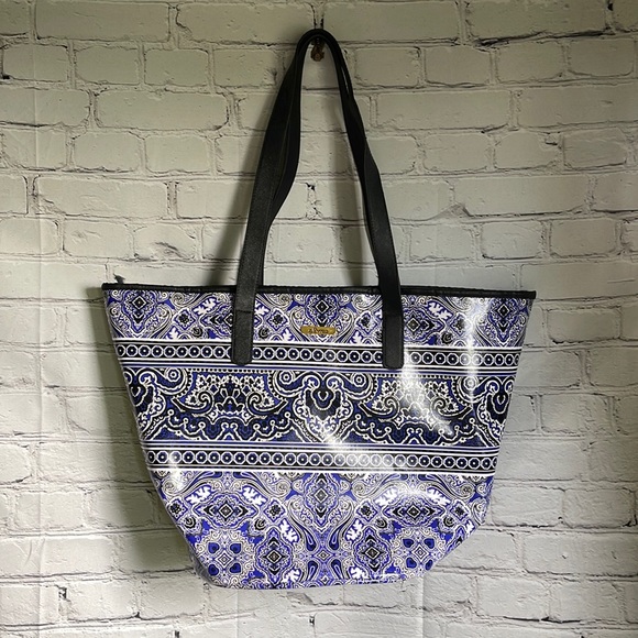 Soma Large PVC Blue & Black Baroque Print Tote Size 18”W x 13.5”H - Picture 1 of 8